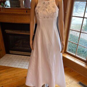 Roberta White Silver Beads Halter Empire Waist Wedding Dress Bridal Gown Size 4